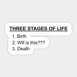 Three Stages of Life - Funny Text T Shirt Sticker